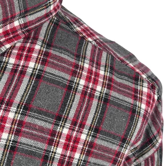 Vintage J Crew Oarsman Flannel Shirt Men's Large Red Gray Plaid Button-Down 90s - Picture 3 of 9